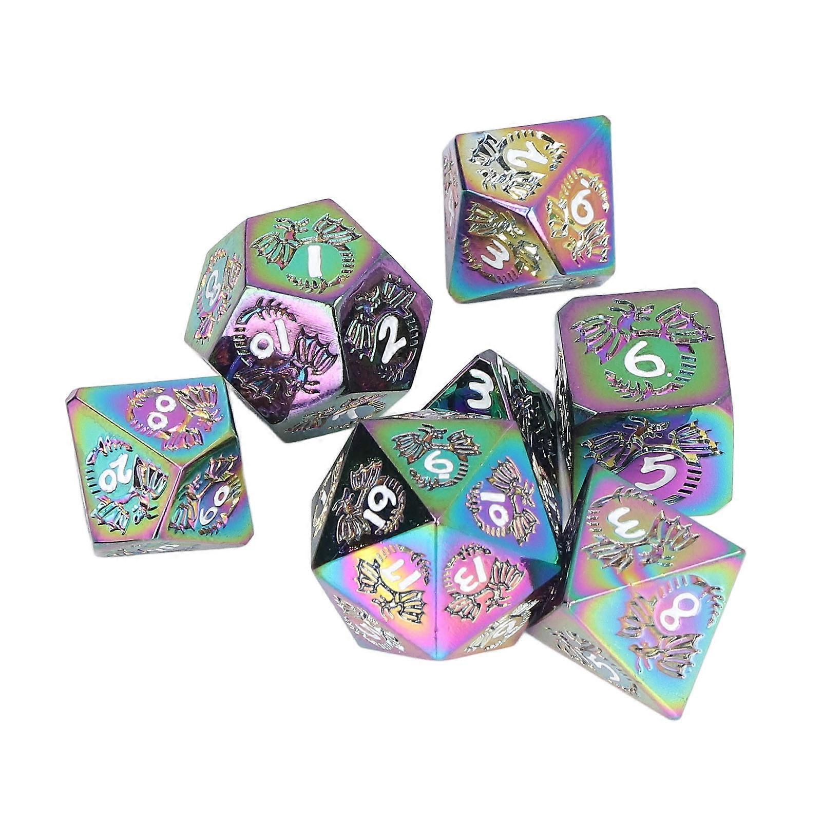 7-Piece Metal Polyhedral Dice Set with Rune Pattern & Box