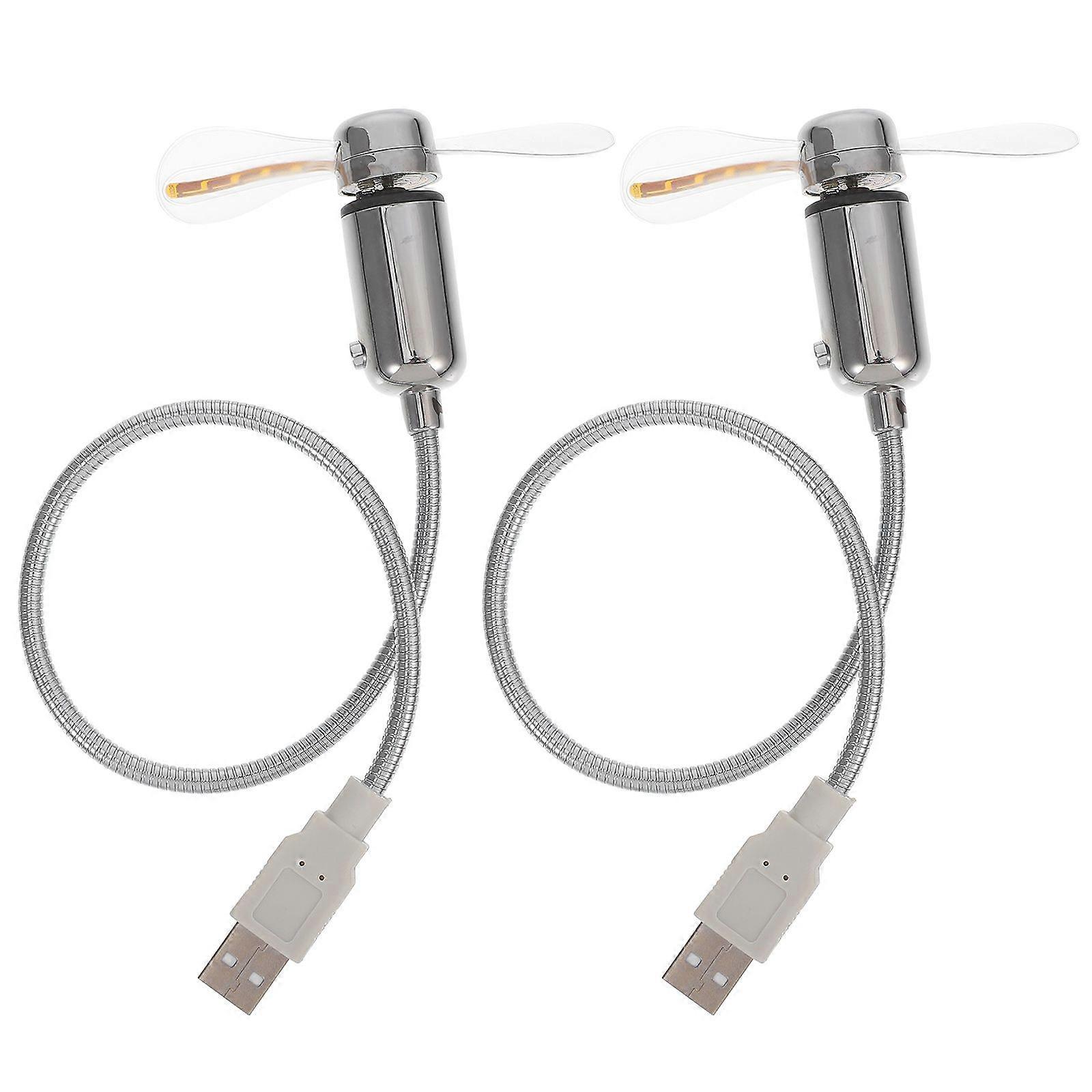 2 PCS Mini Flexible USB Fan with Colorful LED Patterns Circular Display (Silver)