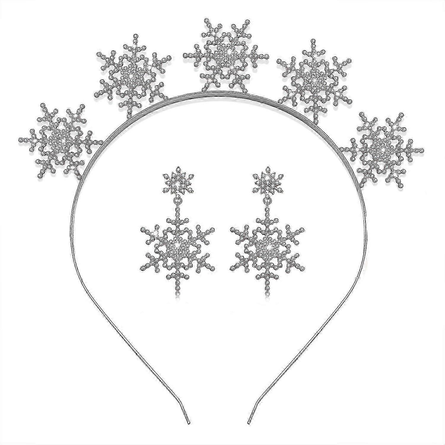 Christmas Snowflake Headband Rhinestone Snowflake Bow Crown Tiara Hairband