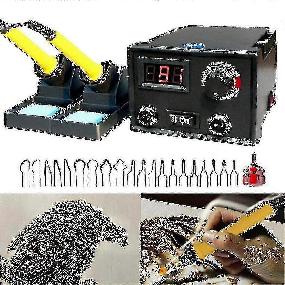 Trebrenner Justerbar temperatur Digital Display Pyrografi Dual Pen Burning Machine Gourd Wood Crafts Tool Kit Loddejern