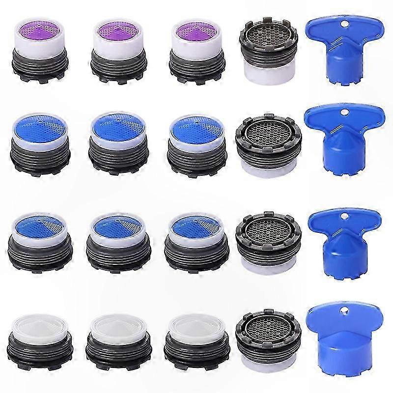 20-Pack Faucet Aerators, M16.5 .5 M21.5 M24 Water-Saving Flow Restrictors with Removal Key for Taps