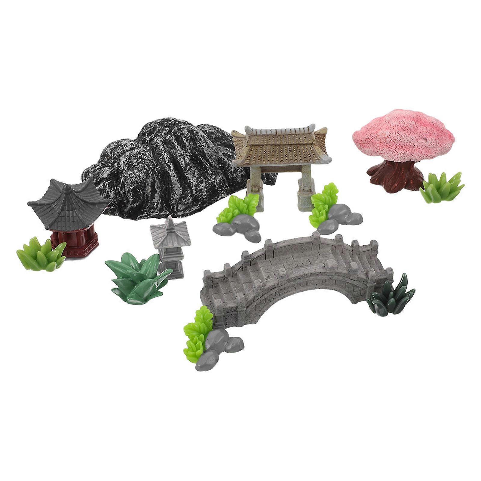 Zen Garden Bridge Figurines Miniature Accessories for Decor 2Sets