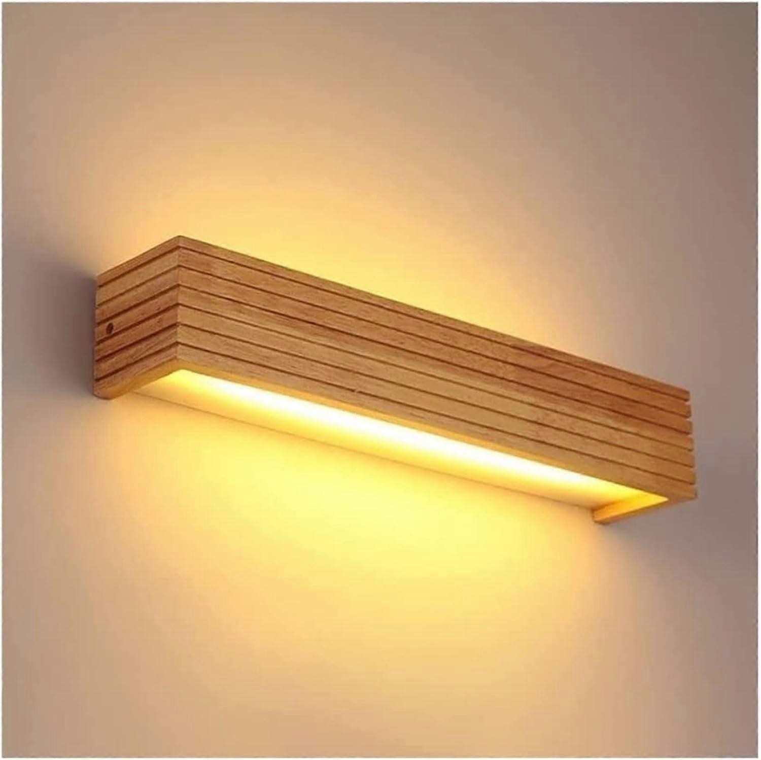 Mirror Light LED Wall Sconce Nordic Wood Wall Lamp With Japanese Mirror Front And Acrylic Shade 3000K Small Bedside Lamp