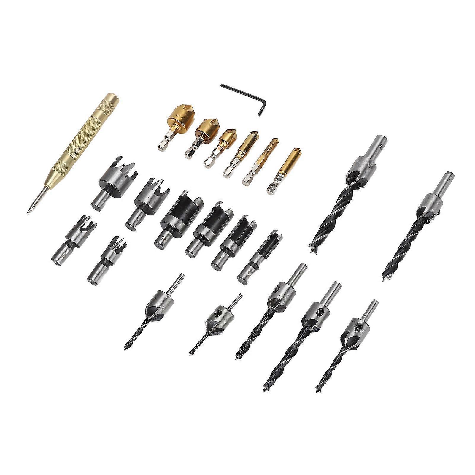 23Pcs Woodworking Chamfer Tool Countersink Drill Bit Plug Cutter for Drilling Cutting