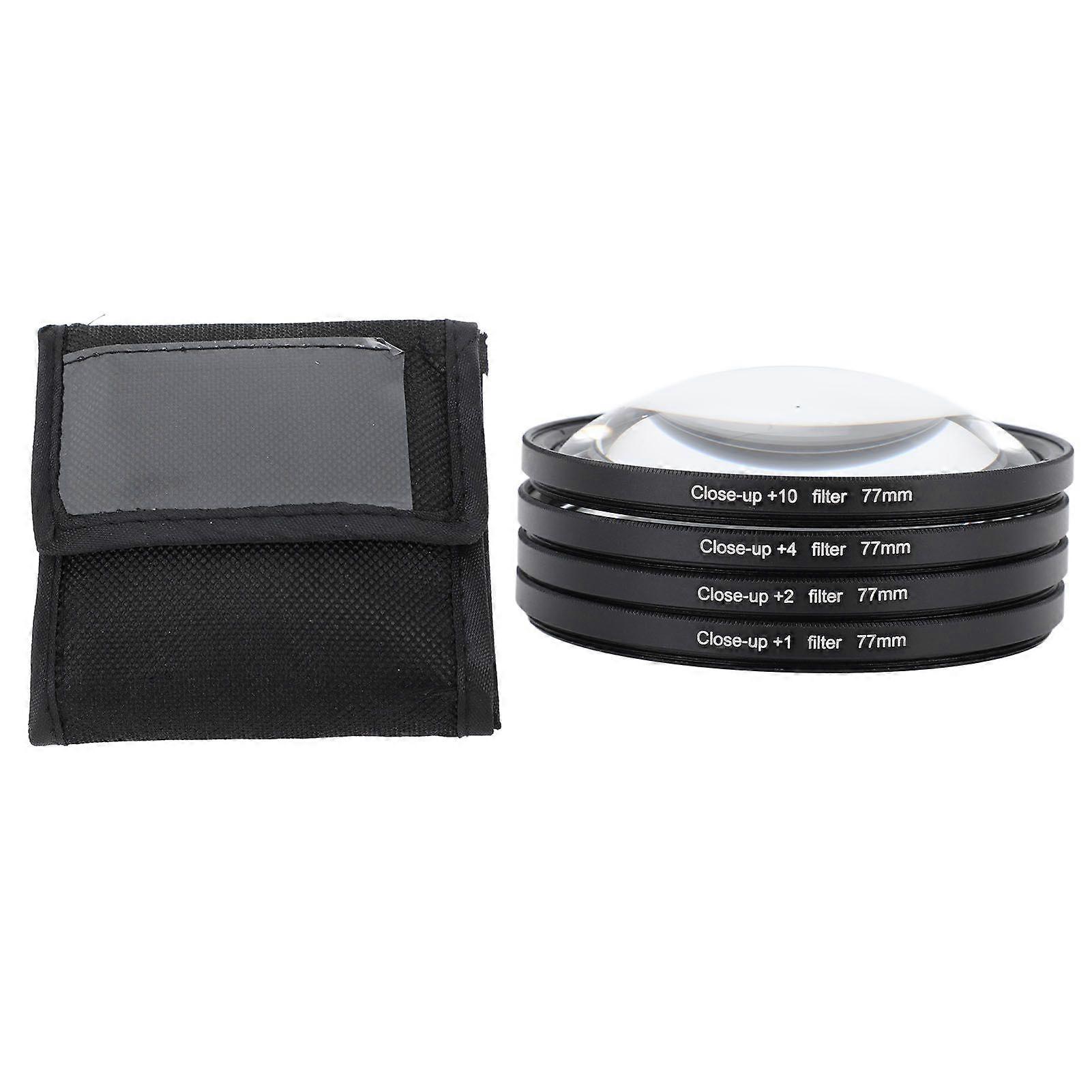 Close Up Filter Kit 4 in 1 +1 +2 +4 +10 Macro Lens Filter Optical Glass with Storage Pouch Camera Filter for Digital Camera Photo 77mm