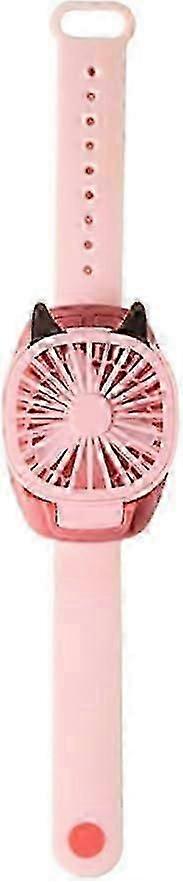 Upgrade-Version USB-wiederaufladbarer Lüfter mit bequemer Handschlaufe Tragbare Mini-Fan-Uhr Eingebautes buntes LED-Wechsellicht Hellrosa