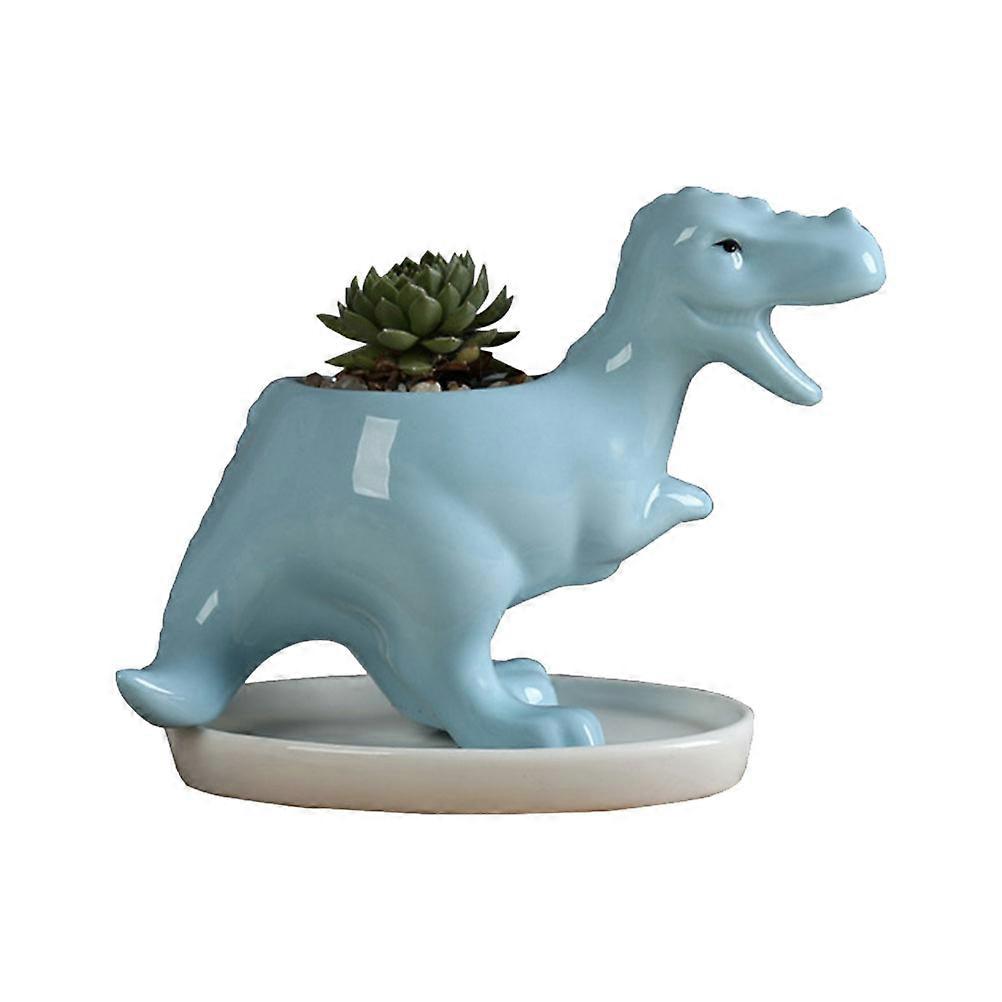 Sky-Blue Ceramic Dinosaur Flowerpot Creative Desktop Ornament 3Pcs Set