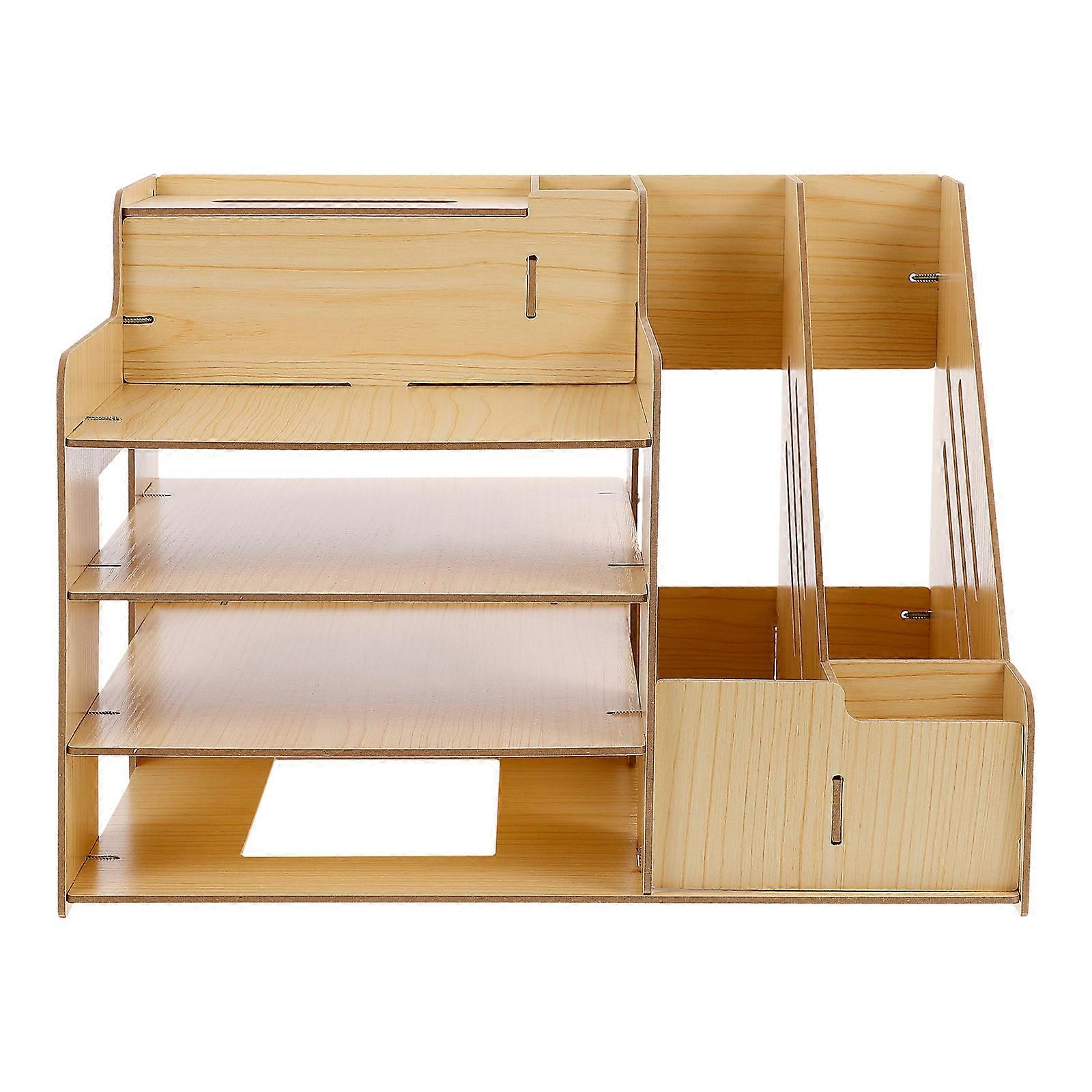 1Pcs Beige Wooden Desktop Storage Rack for Organizing
