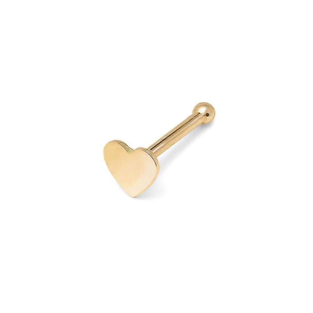 Jewelryweb 14Kリアルゴールド20G 4mmフラットポリッシュラブハートノーズスタッドボディピアス-女性用スタッド