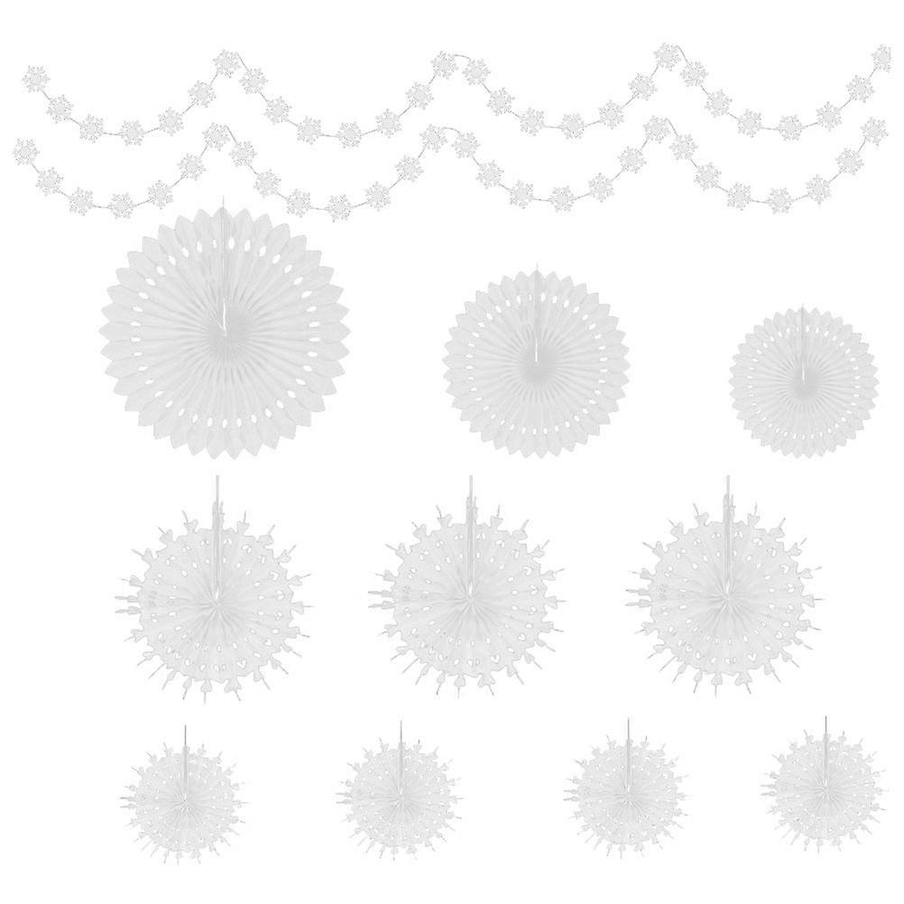 Snowflake Paper Fan Hanging Decoration for 3Sets Winter Party Use