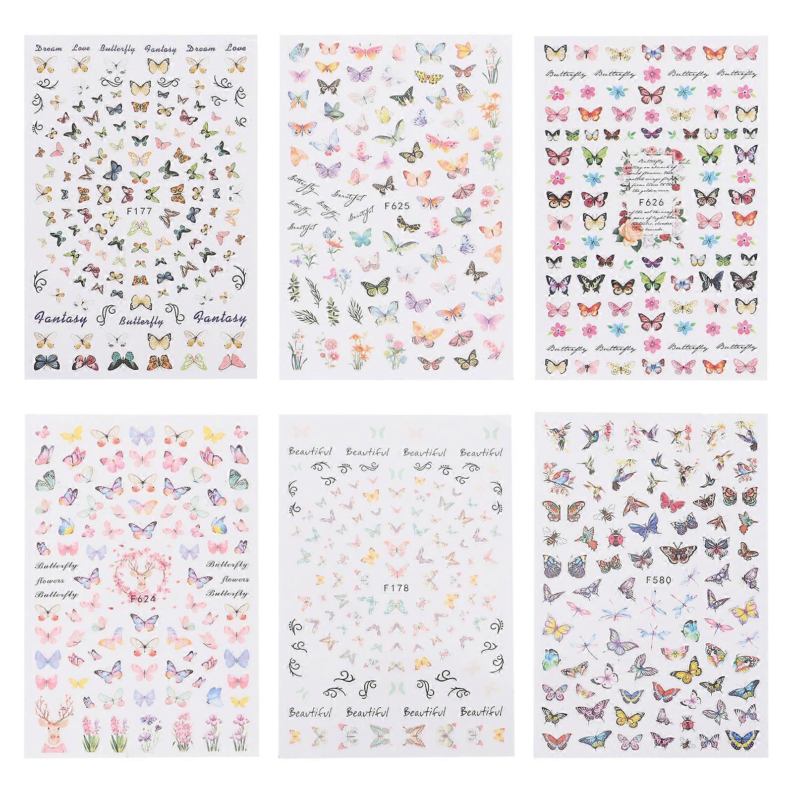 Butterflies Nail Decals for Creative Nail Art 12 Sheets Set