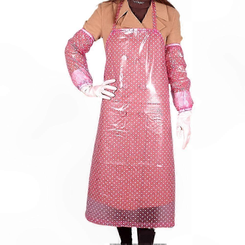 Long Waterproof PVC Kitchen Apron with Oversleeves (Green)