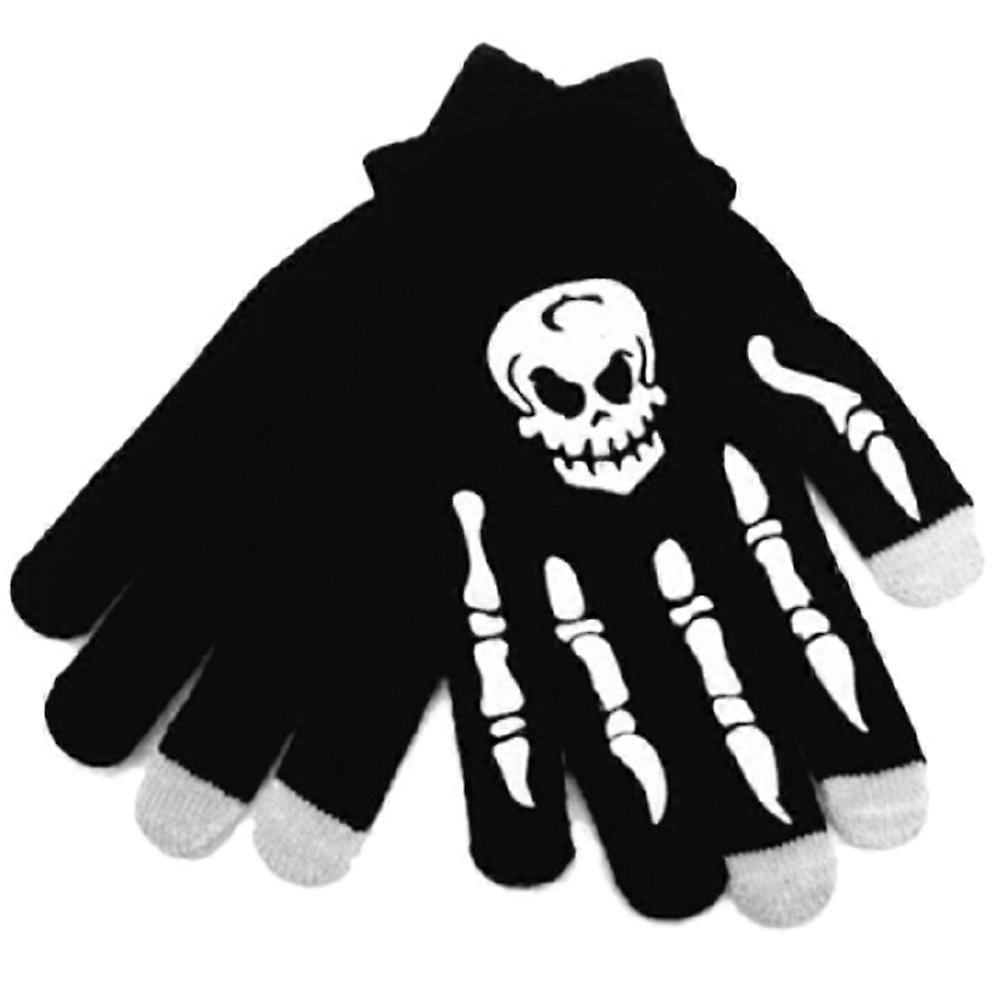 Smartphone Gloves Men Warm Winter Black White Skull 2Pcs Pair