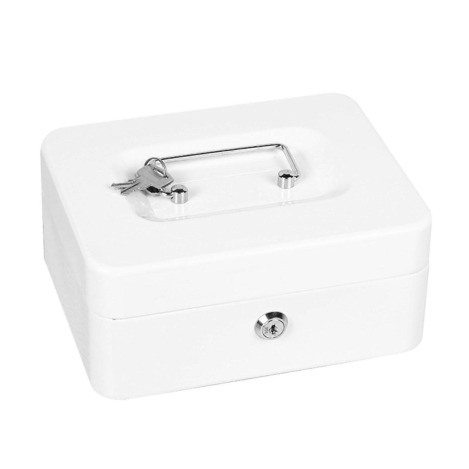 Portable Safe Box with 2 Key Fireproof Anti Theft Multipurpose Security Case Lock Box for Documents Jewelry White