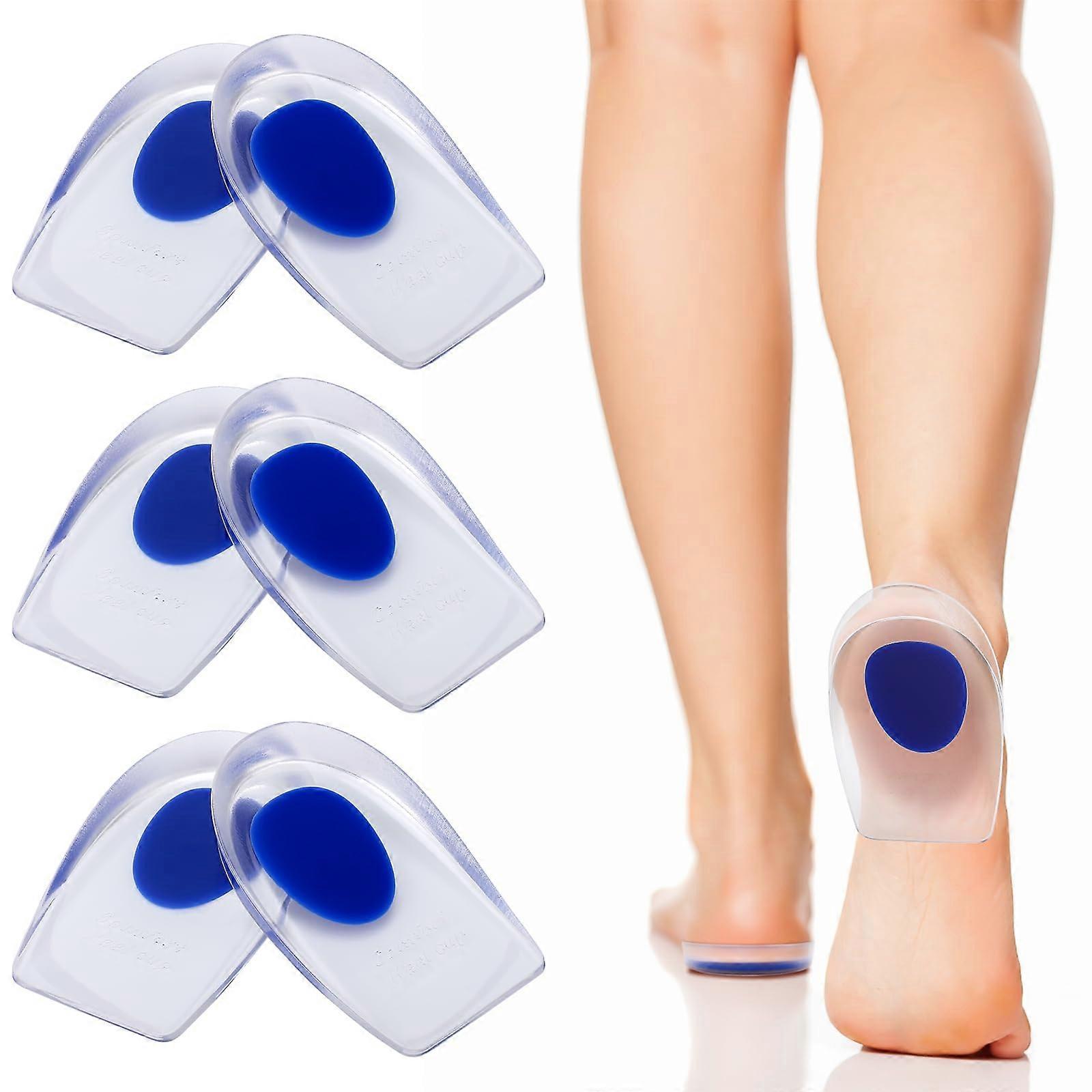 Gel Heel Cups, 3 Pairs, Blue Silicone Heel Pads, L Size, For Plantar Fasciitis And Heel Pain