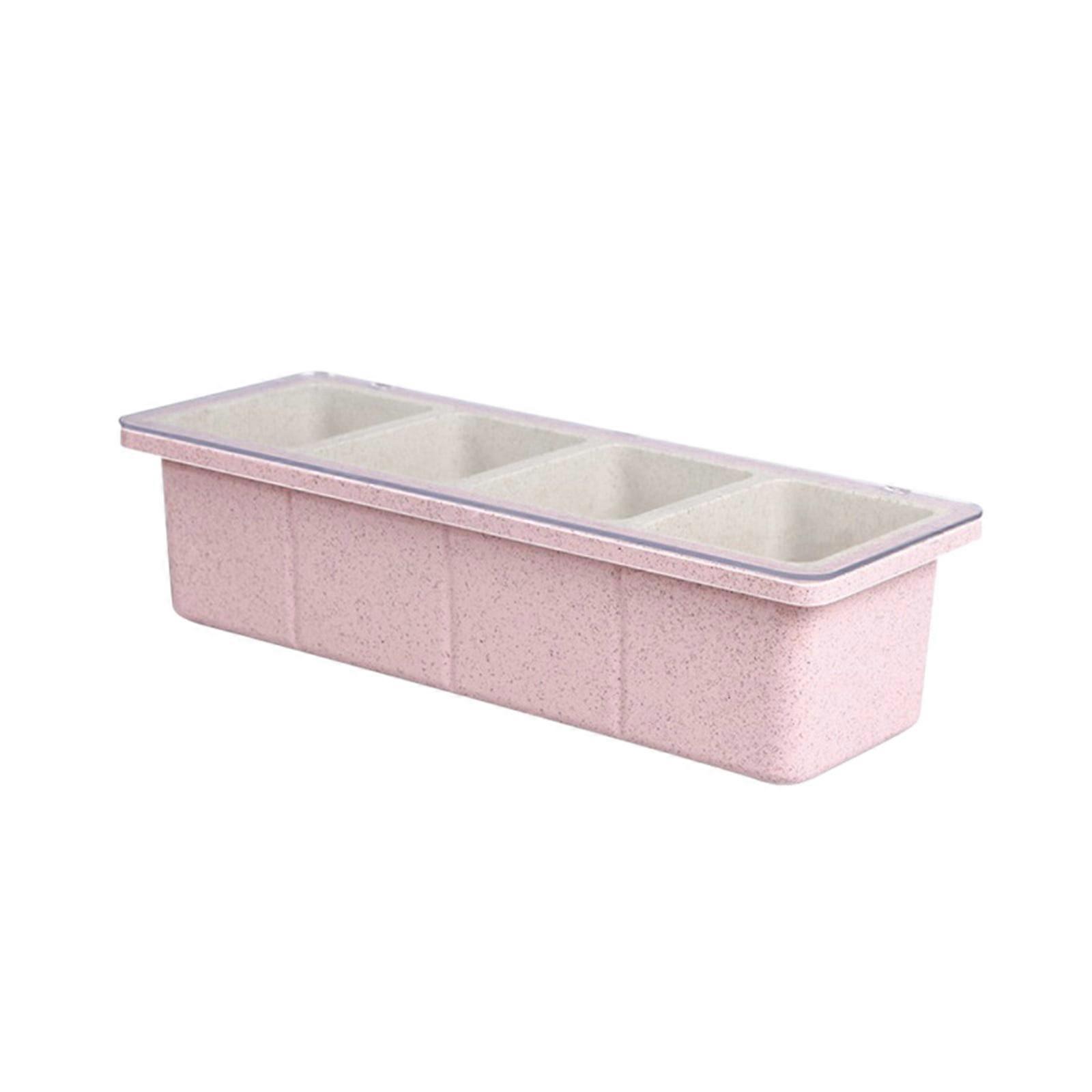 Begine Multi-Function Seasoning Box with Lid, 4-Compartment Storage Container Pink, All-In-One Set