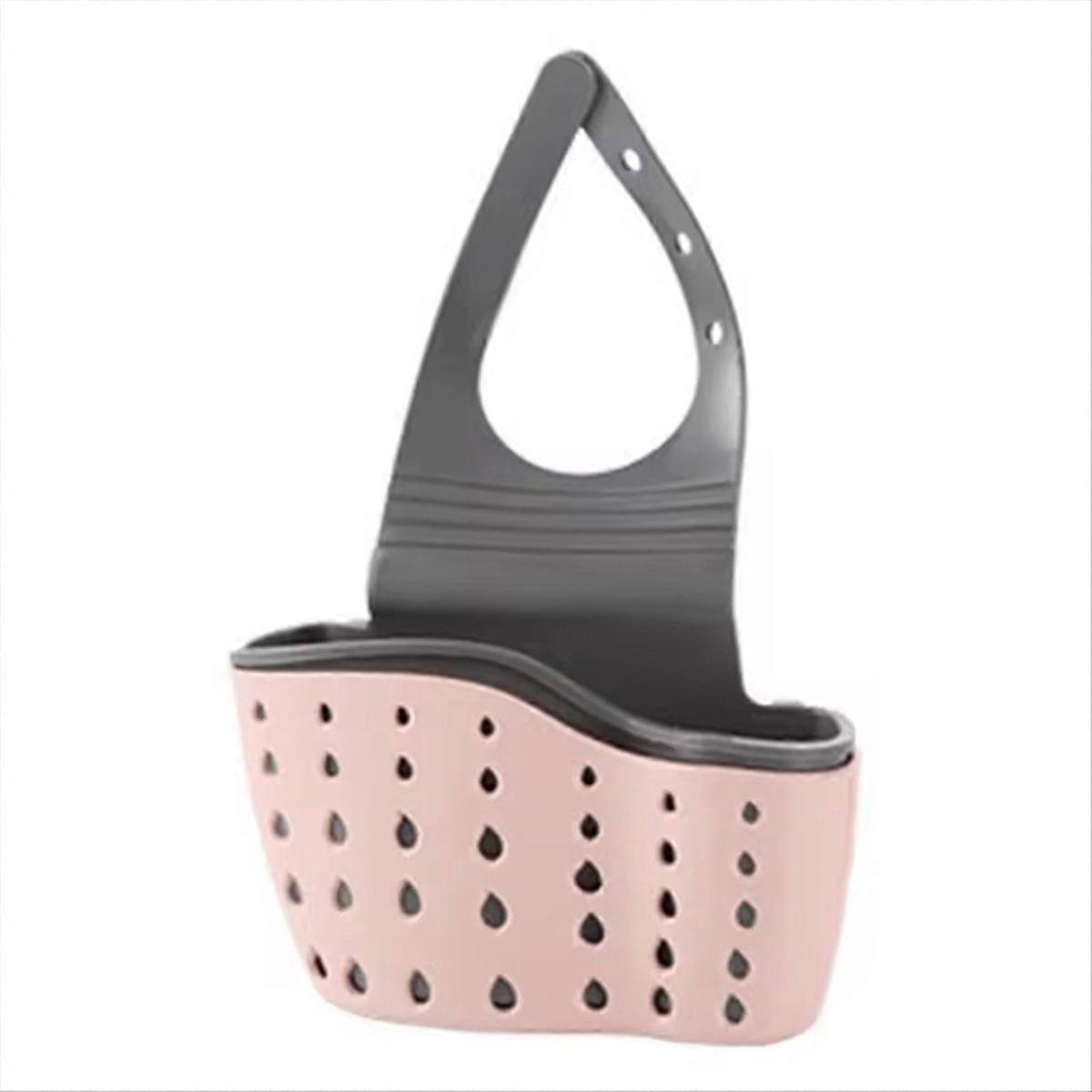 Household Storage Basket Kitchen Sink Shelf Adjustable Pink
