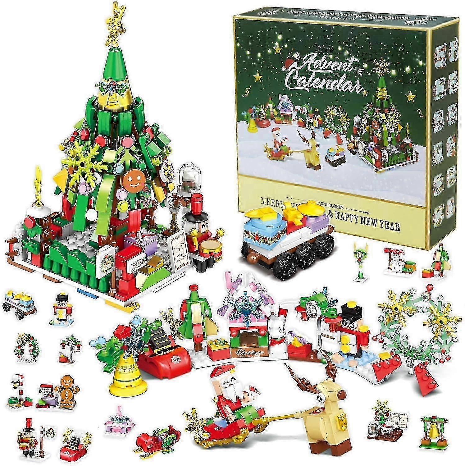 Advent Calendar 2024 Christmas Building Blocks Toy Set, 24 Days Countdown Surprise Box Gift for Adults Kids 26s