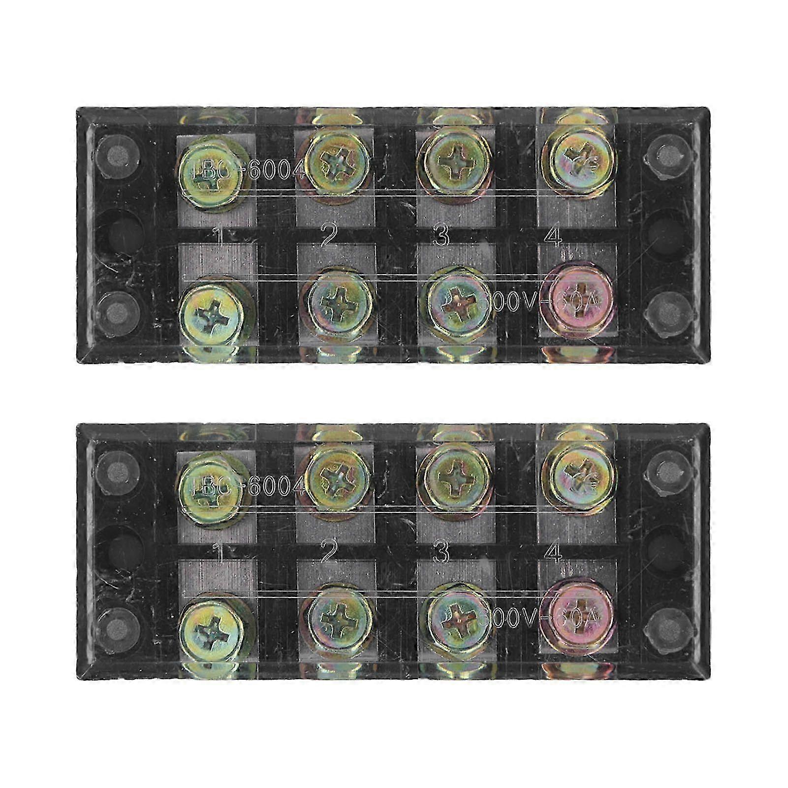 Terminal Strip Dual Row Screw Clamp Wire Terminal Block with Clear Cover for Bridge Lighting 60A 600V 2pcs 4 Position (604)