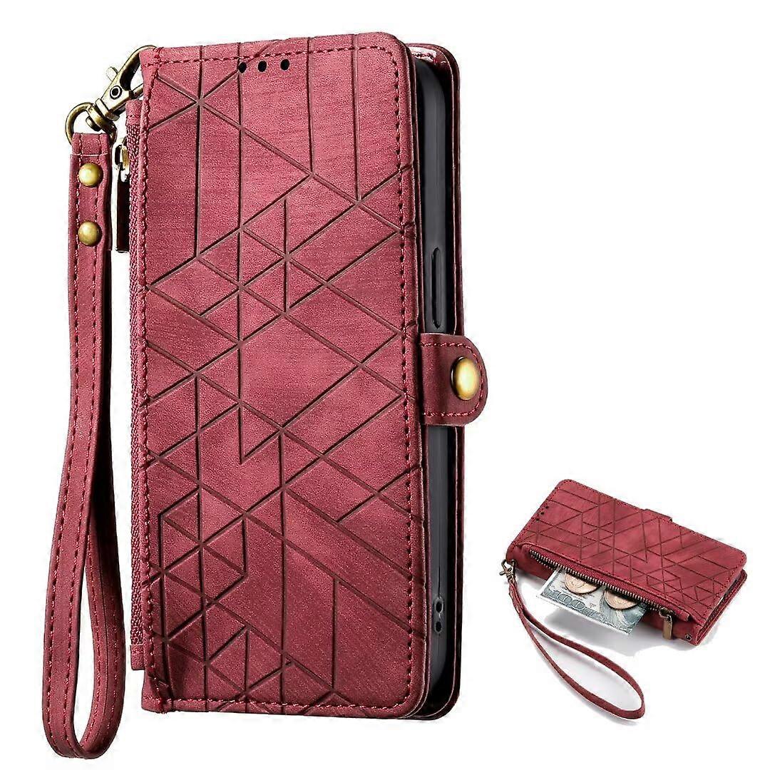 Geometric Patterned Handbag Zipper Wallet Case With Magnetic Closure Red for Tecno Spark Go 2