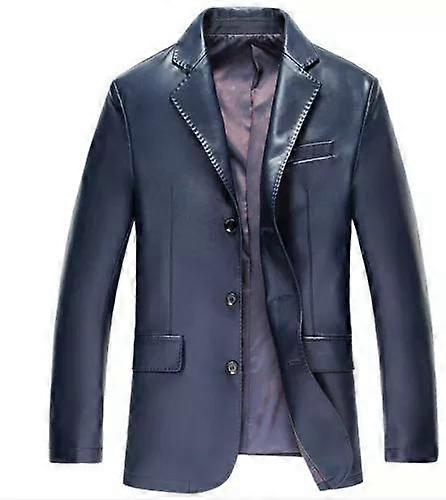 AL KHALID Klassischer Herrenblazer aus reinem Lammleder, weich, 3-Knopf-Jacke, blau