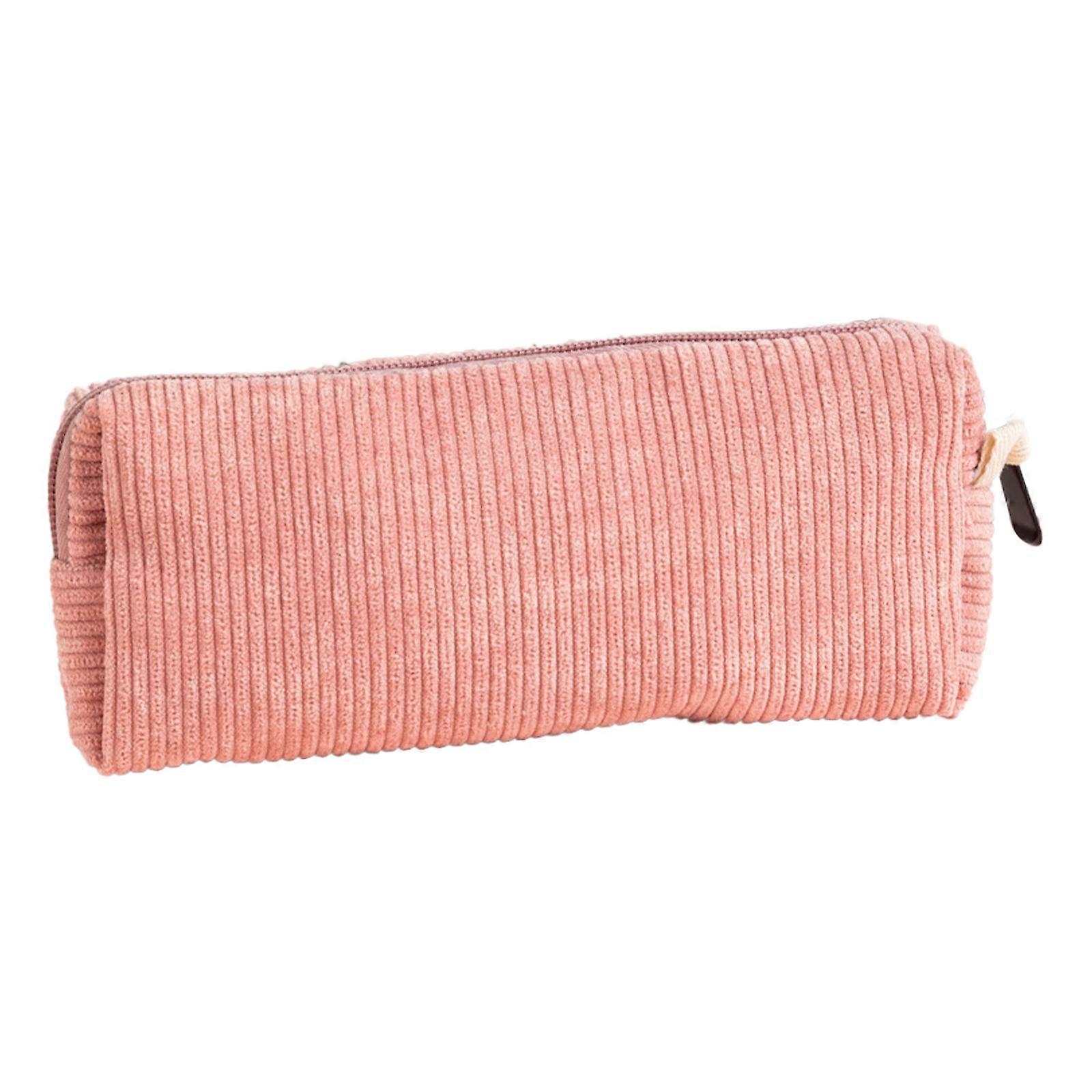 Pencil Case in Corduroy Solid Color Pen Pouch Multipurpose Pen Hold With Soft Fabric Design  Pink
