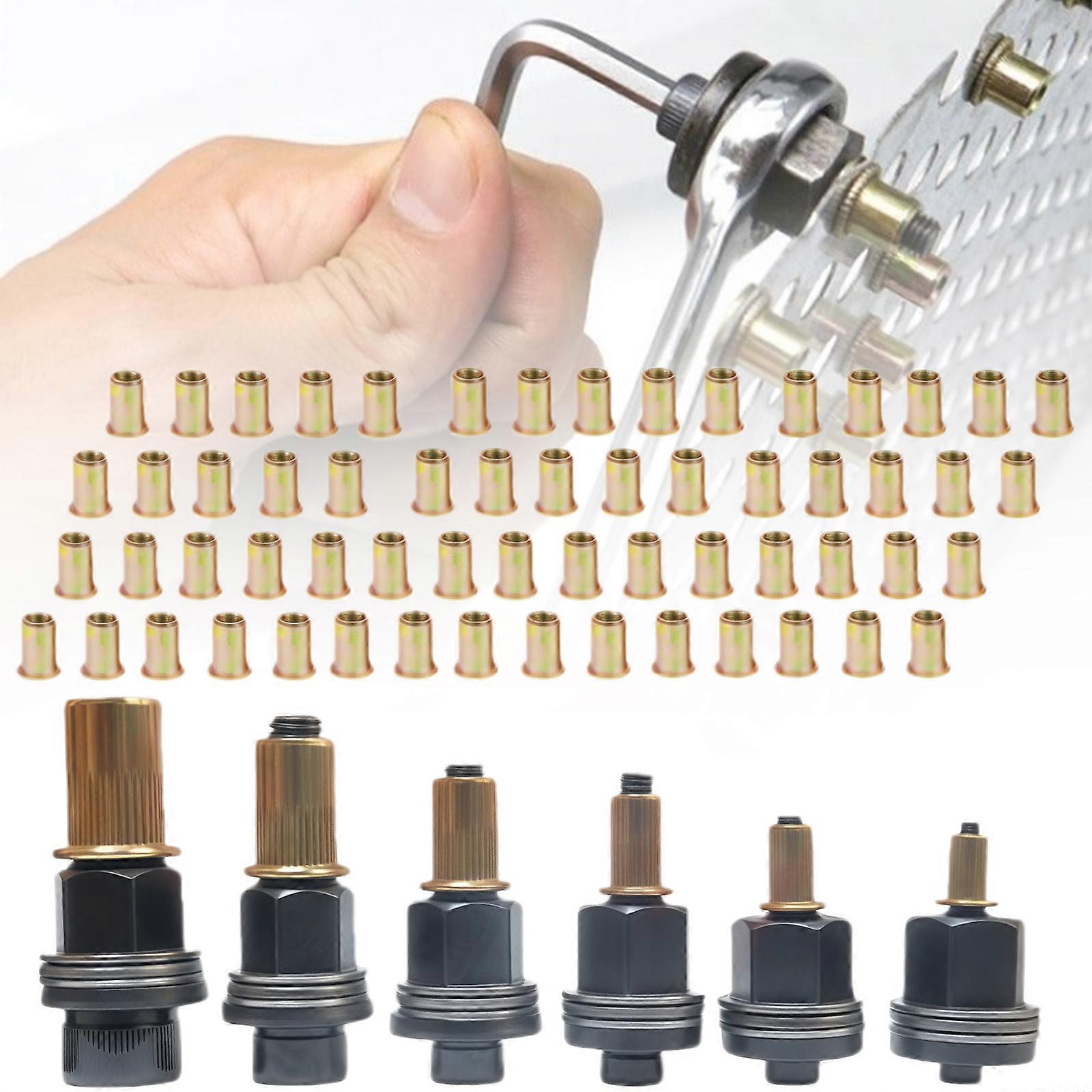 66Pcs 3mm -10mm Industrial Carbon Steel Rivet Nuts Complete Fastener Set Simple Installation for Multiple Surfaces Applications Multicolor