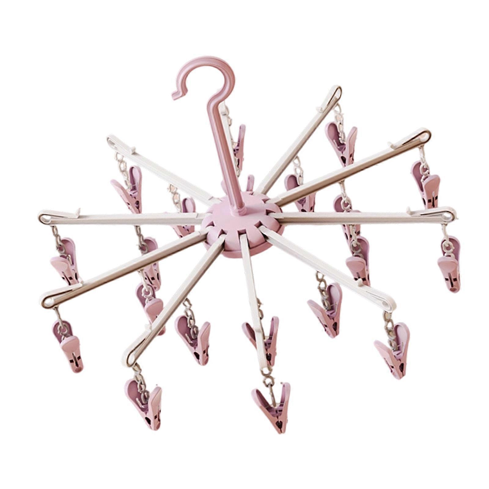 20 Clip Foldable Socks Hanger Weather Resistant Plastic Drying Rack Space Efficient Solution for Home Dorm  Pink