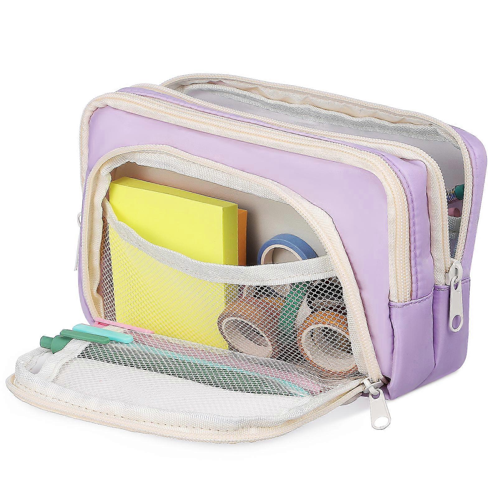 Purple Pencil Pouch with Multi Compartment for Classroom Use