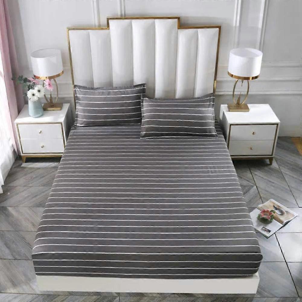 Bed Fitted Sheet Set with Pillowcases, Elastic Mattress Cover Lattice Stripes Printing 17 Colors 922cm