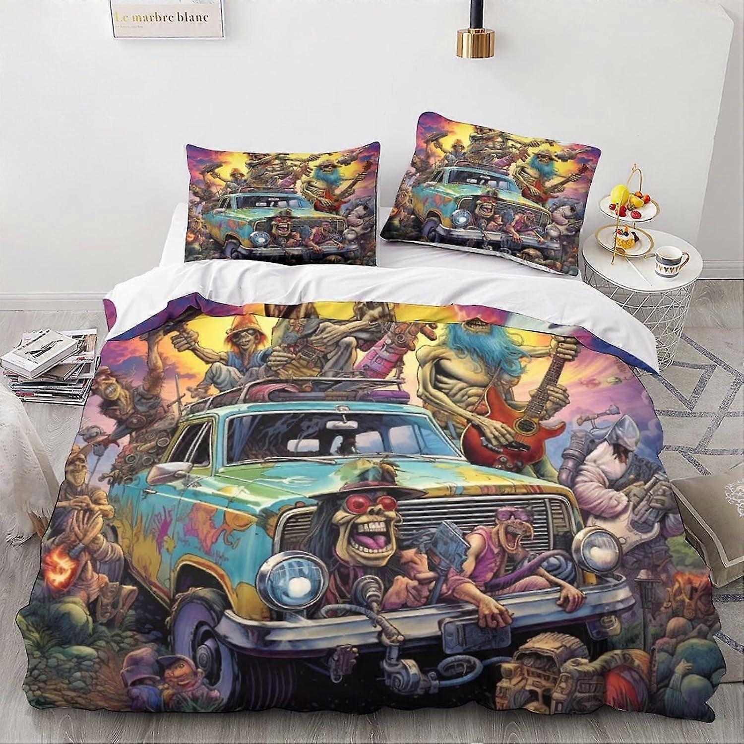 LikeEj Monster 3D خمر غطاء لحاف سيارة مجموعة نمط الكرتون المطبوعة غطاء لحاف الفراش مع إغلاق سحاب 3 قطع غطاء لحاف لينة