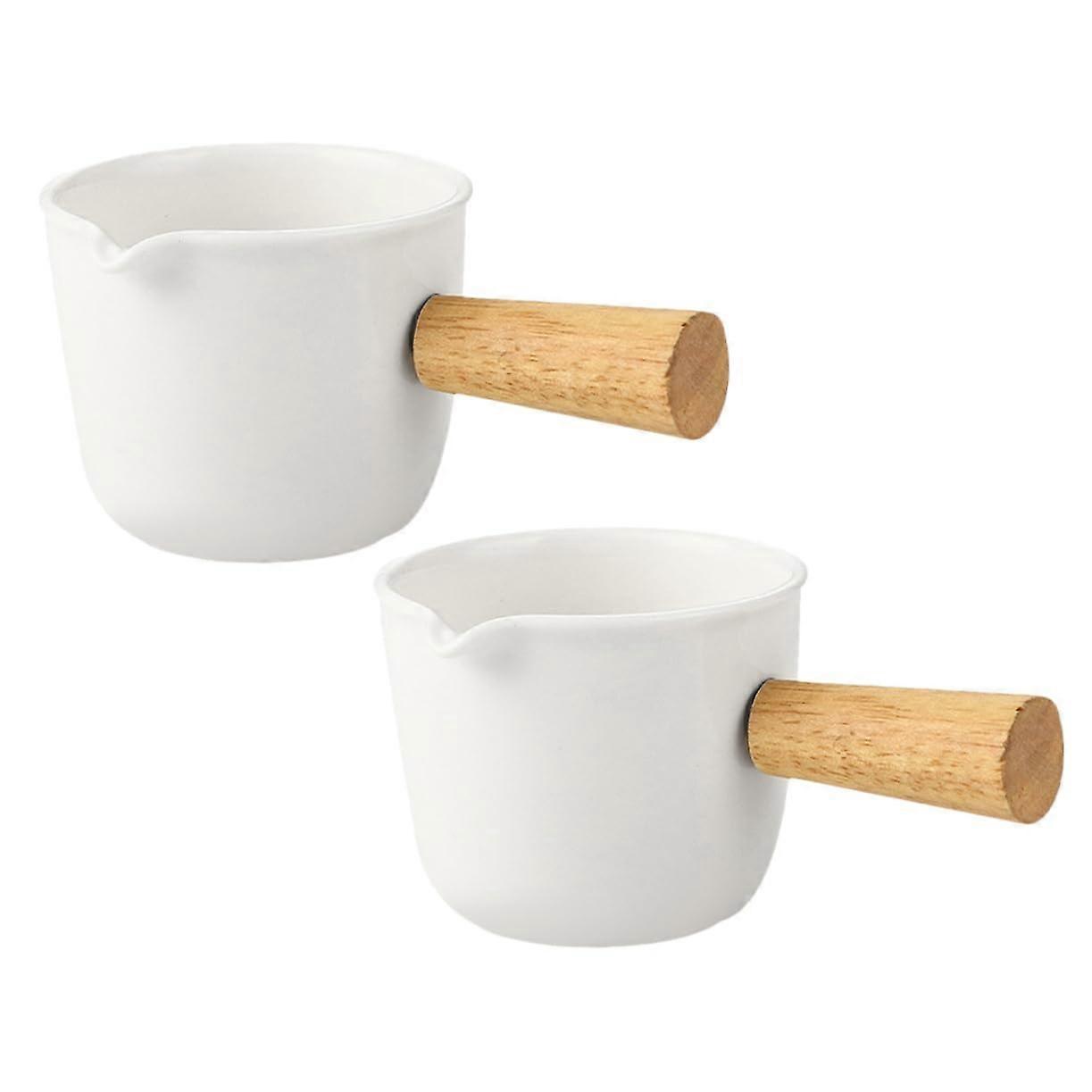 2 Pack Ceramic Mini Milk Pitcher with Handle Small Porcelain Creamer Jug for Espresso Coffee