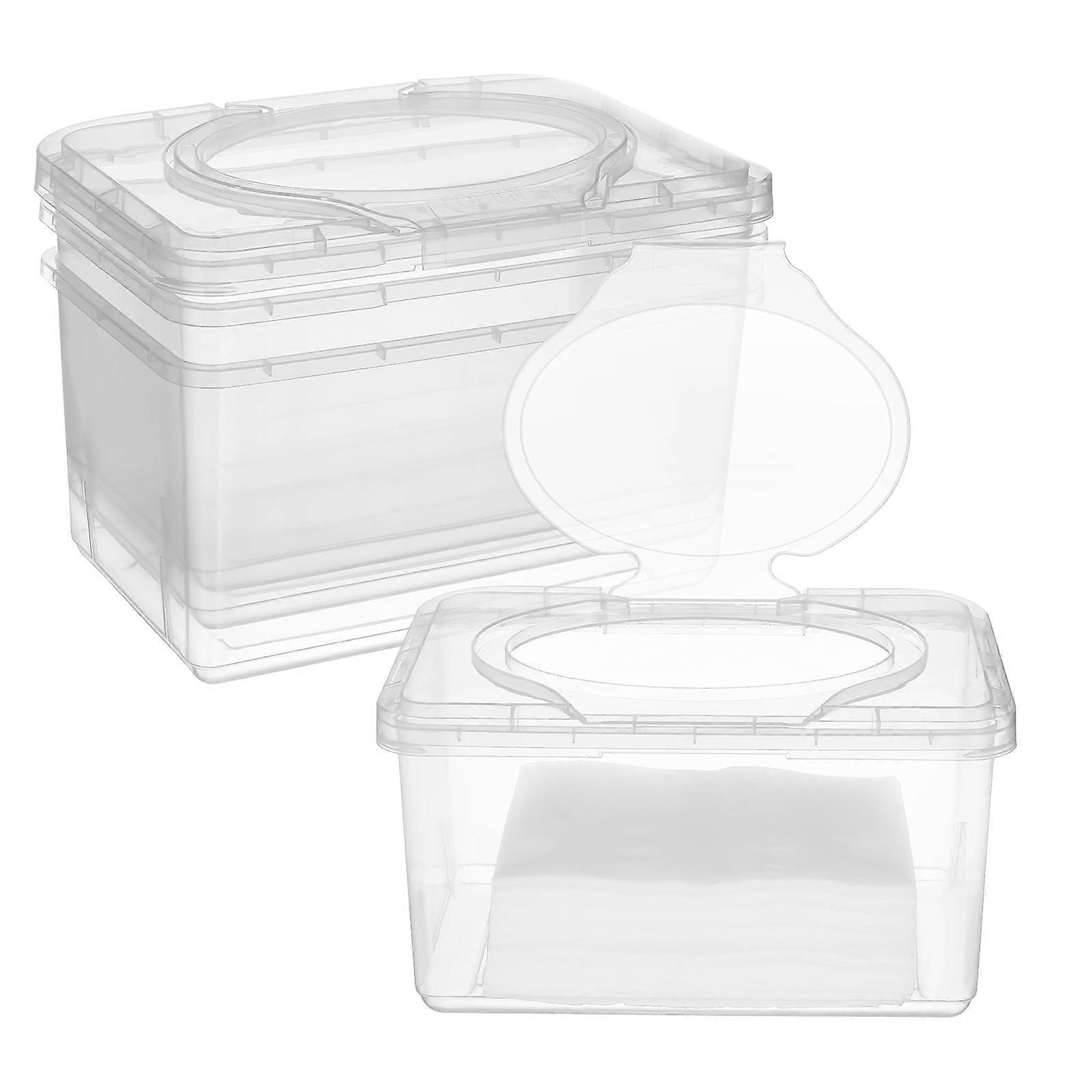 3Pcs Clear Portable Wet Tissue Containers with Lid