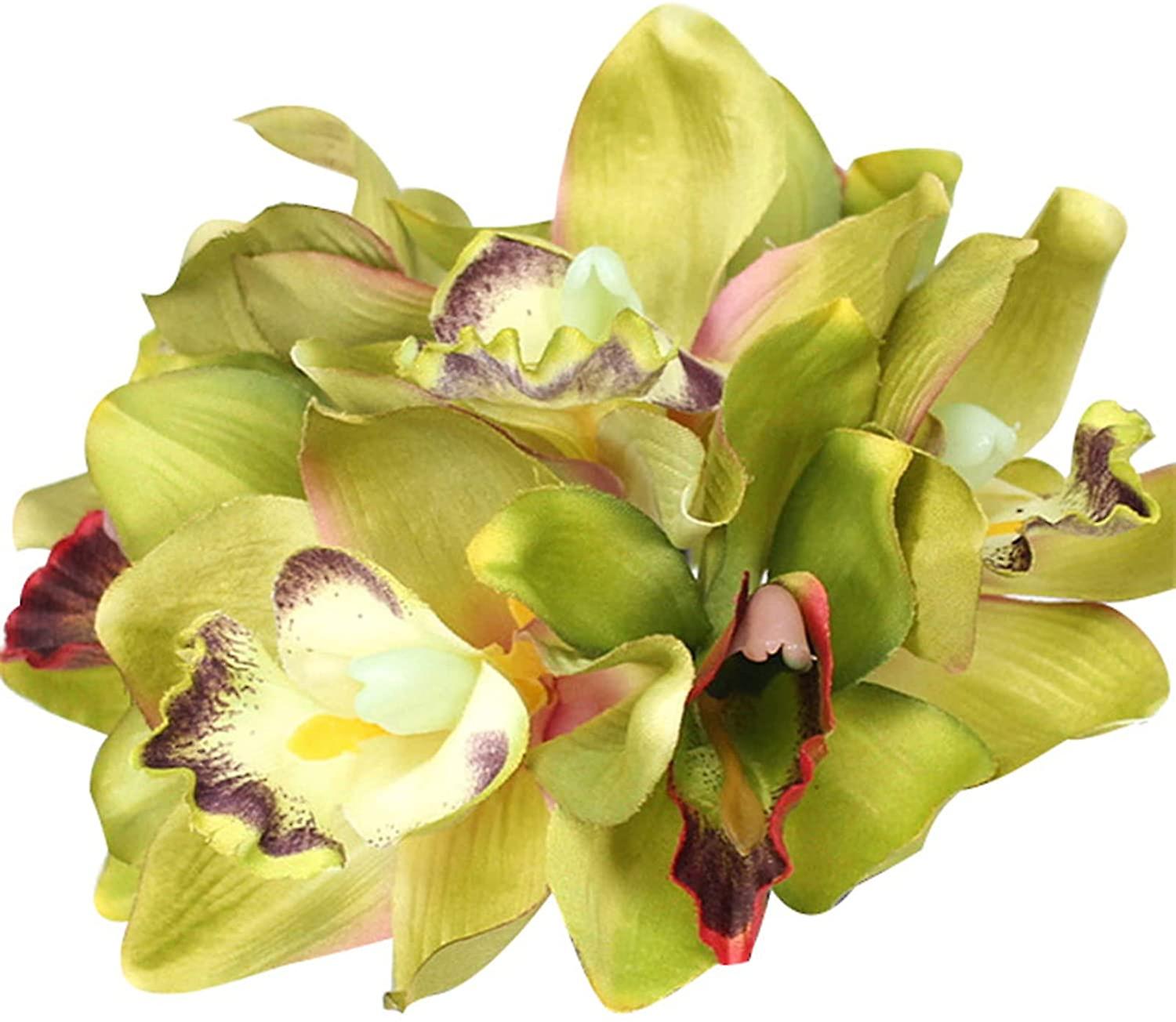 1 Bouquet 7-testa Fiore Artificiale Orchidea Home Hotel Wedding Sposa Tavolo Decor Home Decor-rosa intenso (colore Nome: Verde)