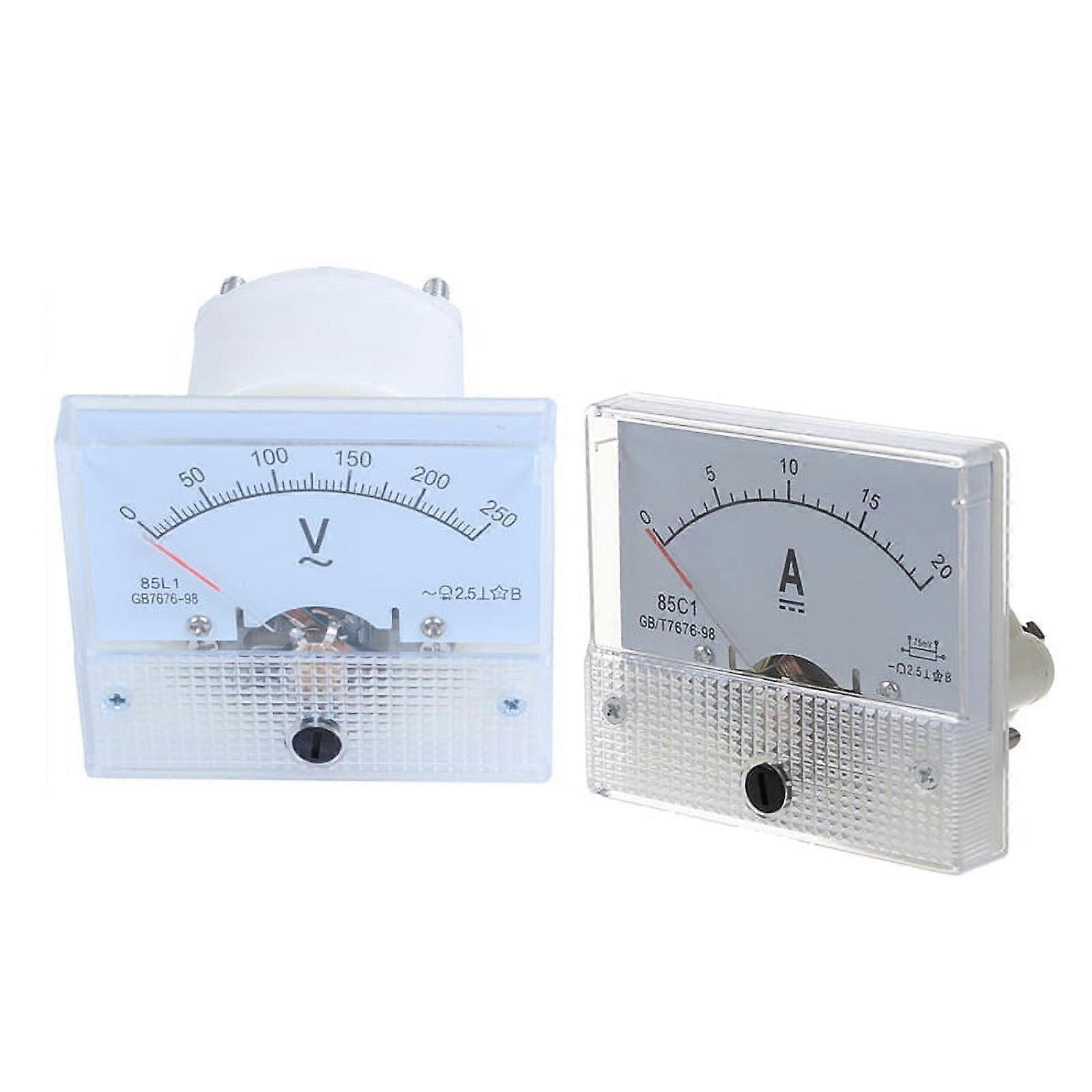 2 Pcs Accessories: 1 Pcs Analog 85L1 AC 250V Voltmeter & 1 Pcs 20A Analog Ampere Panel Meter Current Amp