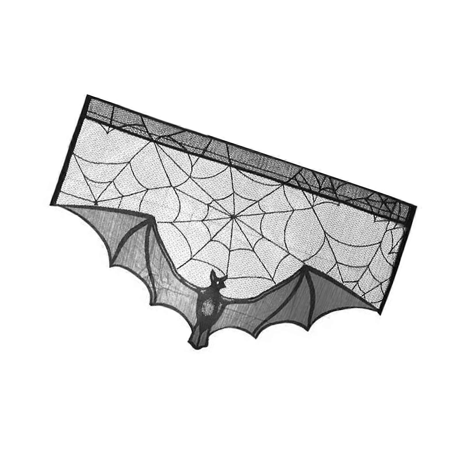 Cobweb Lace Table Runner and Rectangular Mantel Scarf Cover for Holiday Party Decoration, Black Spiderweb Mantel Scarf  small door curtain