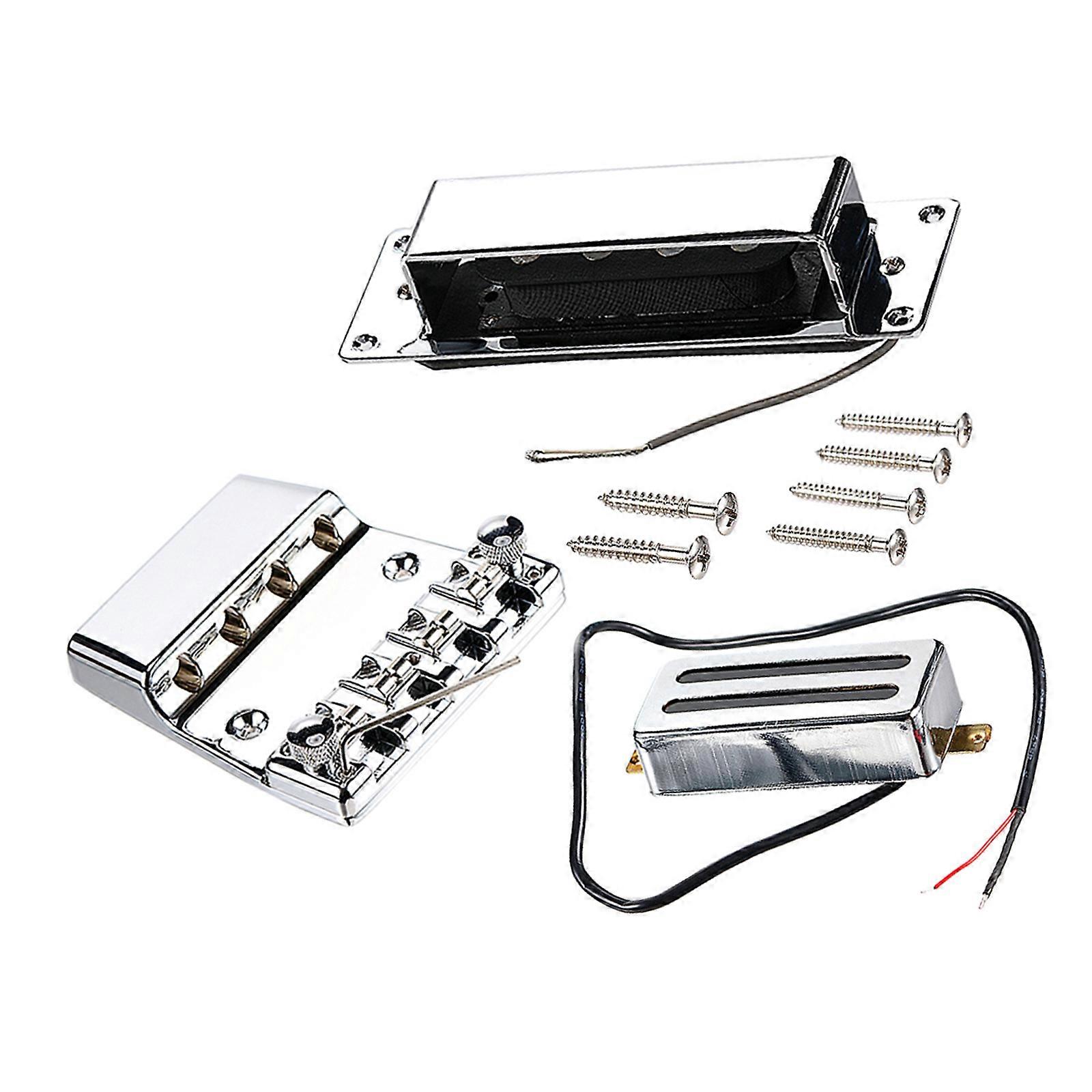 4 String Bass Bridge and Pickup Combo Set Electric Bass Neck Bridge & Pickup Replacement Hardware Easy to Install Multicolor