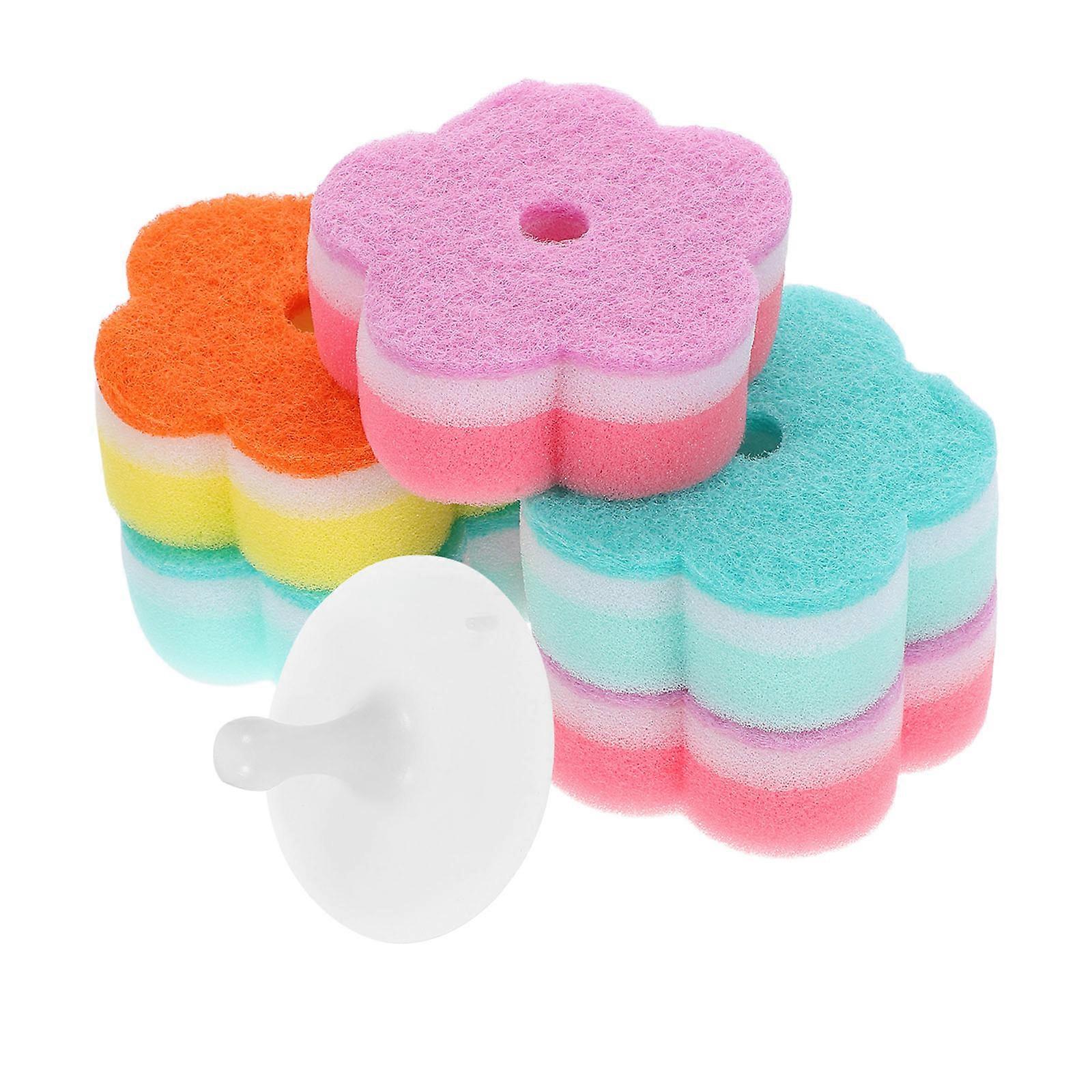 Assorted Color Flower Shape Sponge for Dishwashing 5Pcs Multi-Purpose Scrub Sponges