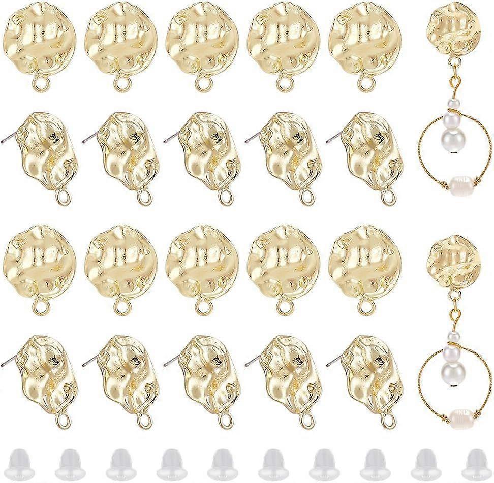 18K Gold Plated Earring Studs 20pcs Alloy Earring Posts Golden Earring Hook Loop with 40pcs Earring Backs for Dangle Earring Jewellery Making DIY Craf