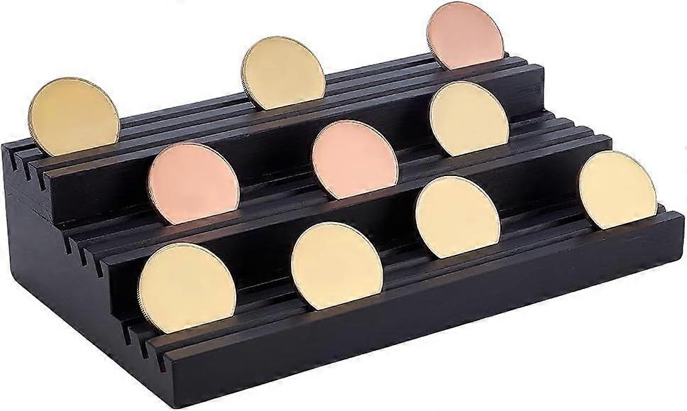 9 Rows Challenge Coin Display Stand 3-Tier Wood Coin Holder Rack Black Coins Display Case Military Coins Organizer Shelves for Desk Collectors Gift Sh