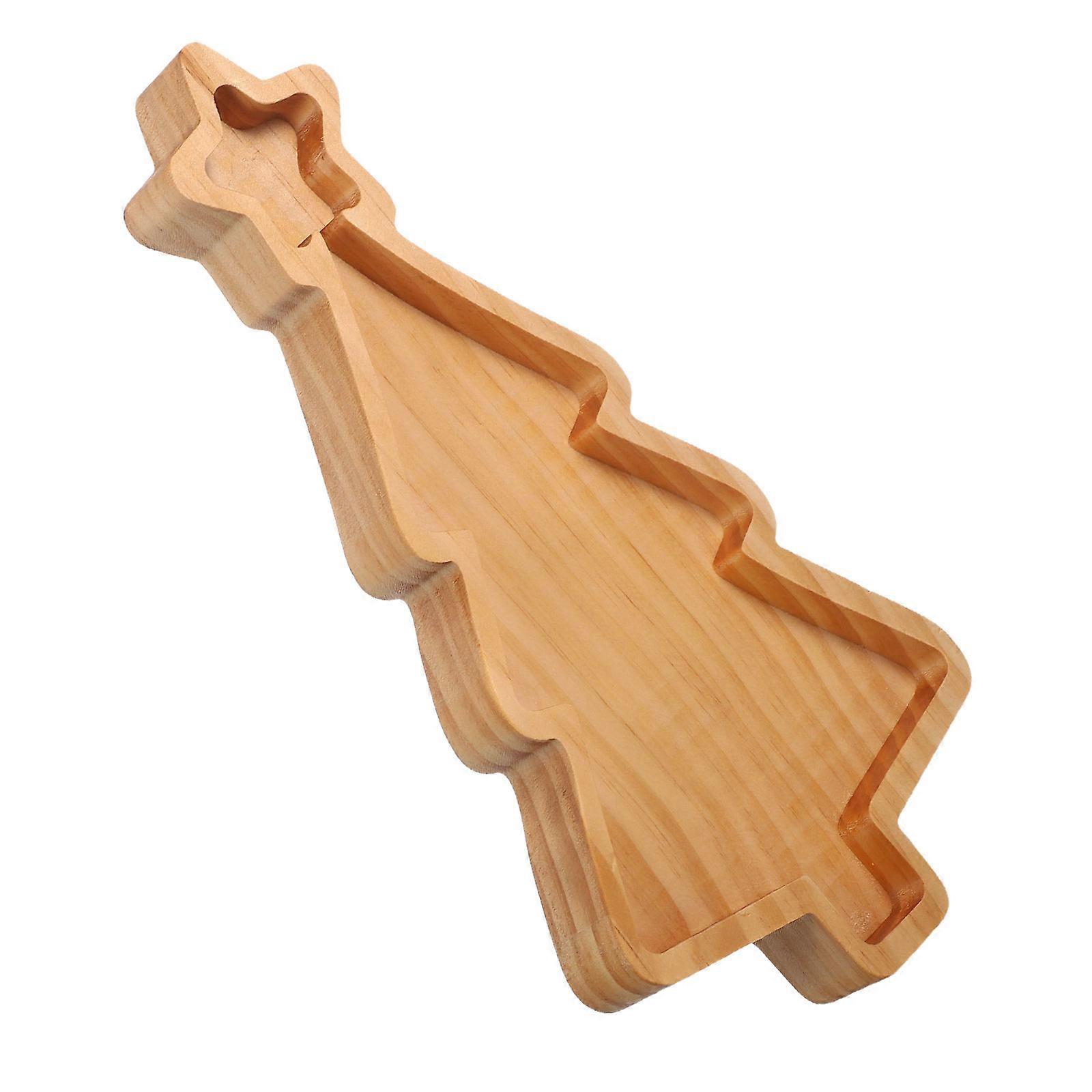 Pinewood Serving Tray Christmas Tree Serving Platter for Desserts