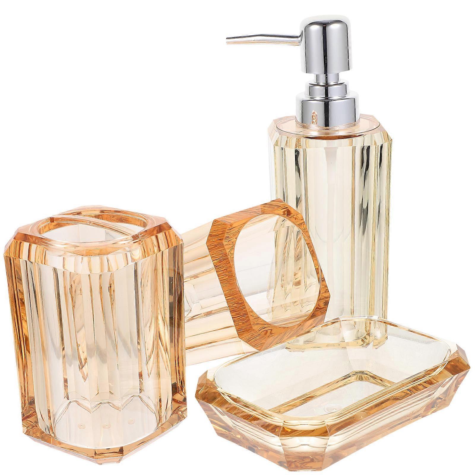 Golden Bathroom Accessories Set Toothbrush Holder for 2Sets Storage