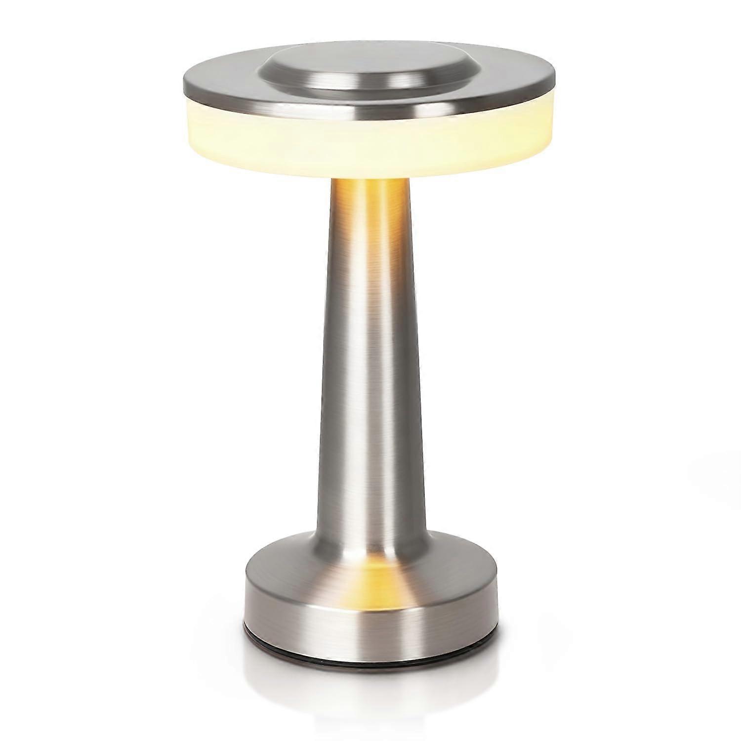 Portable LED Table Lamp with Touch Control, 3Color Dimmable Rechargeable Metal Desk Light Silver