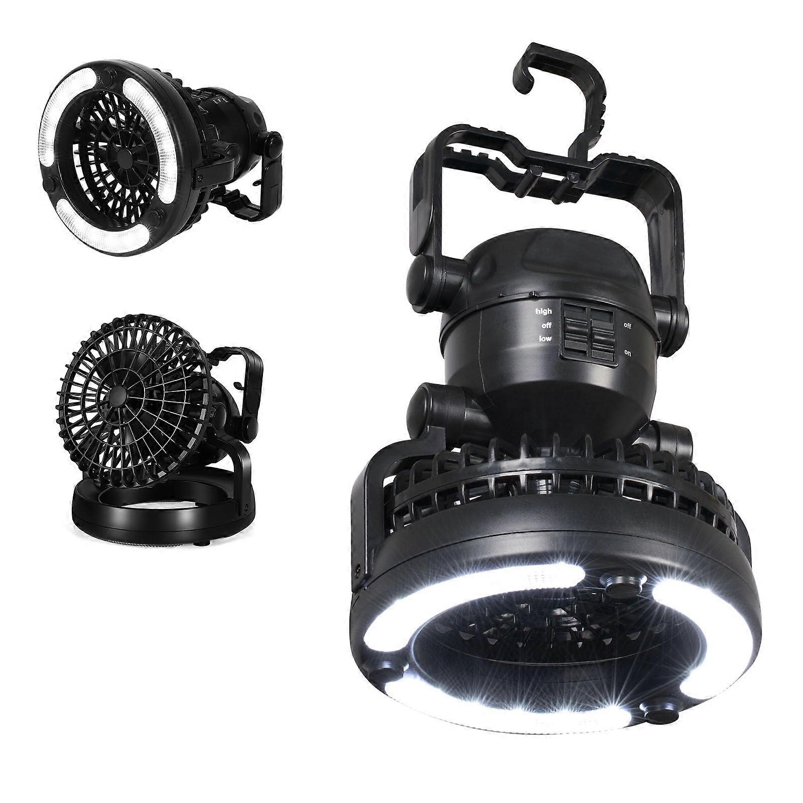 Camping Lantern with Fan, Rechargeable LED Tent Light, 2 in 1 Lighting Cooling, 37H Battery Life