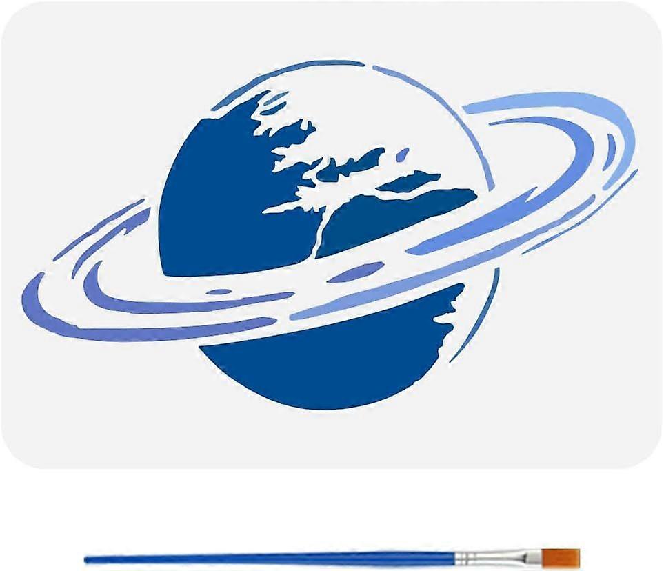 Planet Stencil with a Paint Brush 11.7x8.3Inch Reusable Neptune Stencil PET Planet Neptune Decoration Template Science Fiction Themes Template for Woo