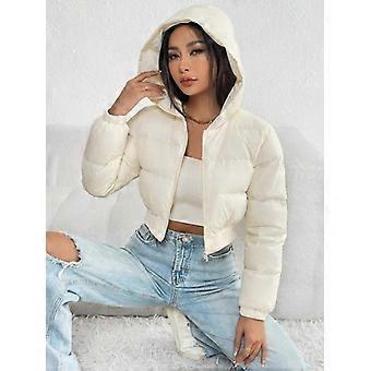Women's Solid Zip Up Crop Winter Hooded Coat, Casual Fashionable Long Sleeve Outerwear for Daily Outdoor Wear, Women Clothing for Fall & Win
