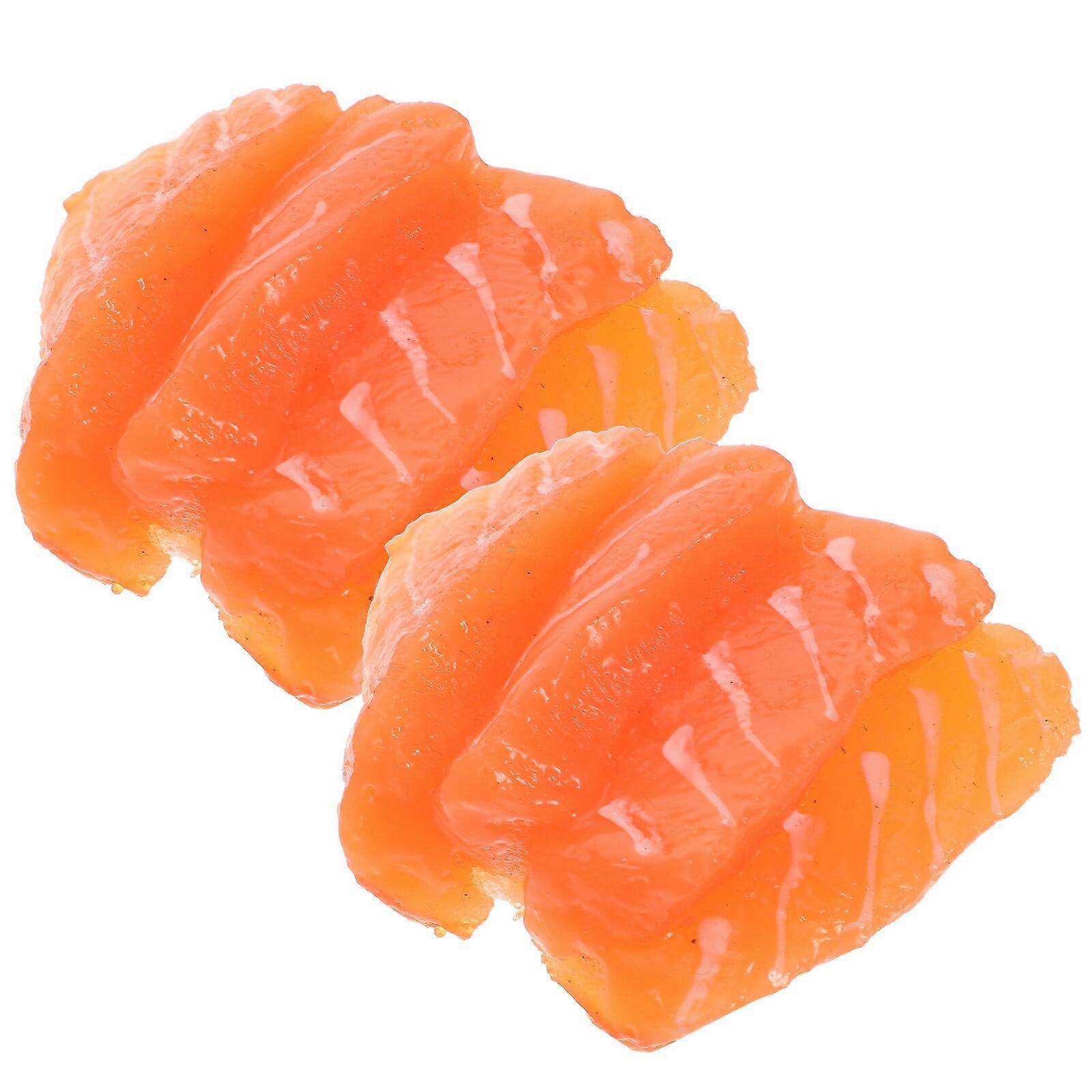 2Pcs Simulation Salmon Slices Realistic Fake Salmon Props Kitchen Props Showcase Artificial Salmon