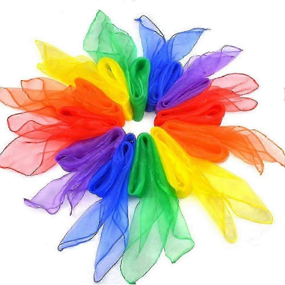 12Pcs Candy Color Square Chiffon Scarves Kids Magic Tricks Performance Props