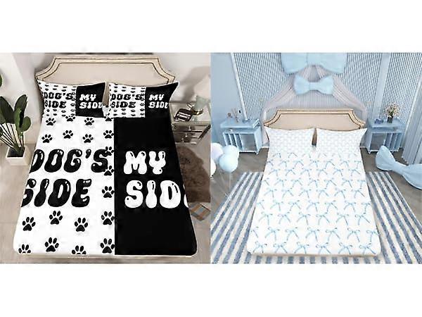 Queen Size Microfiber Sheet Set with Deep Pocket Fitted Sheets and Cute Dog Paws Printed Design