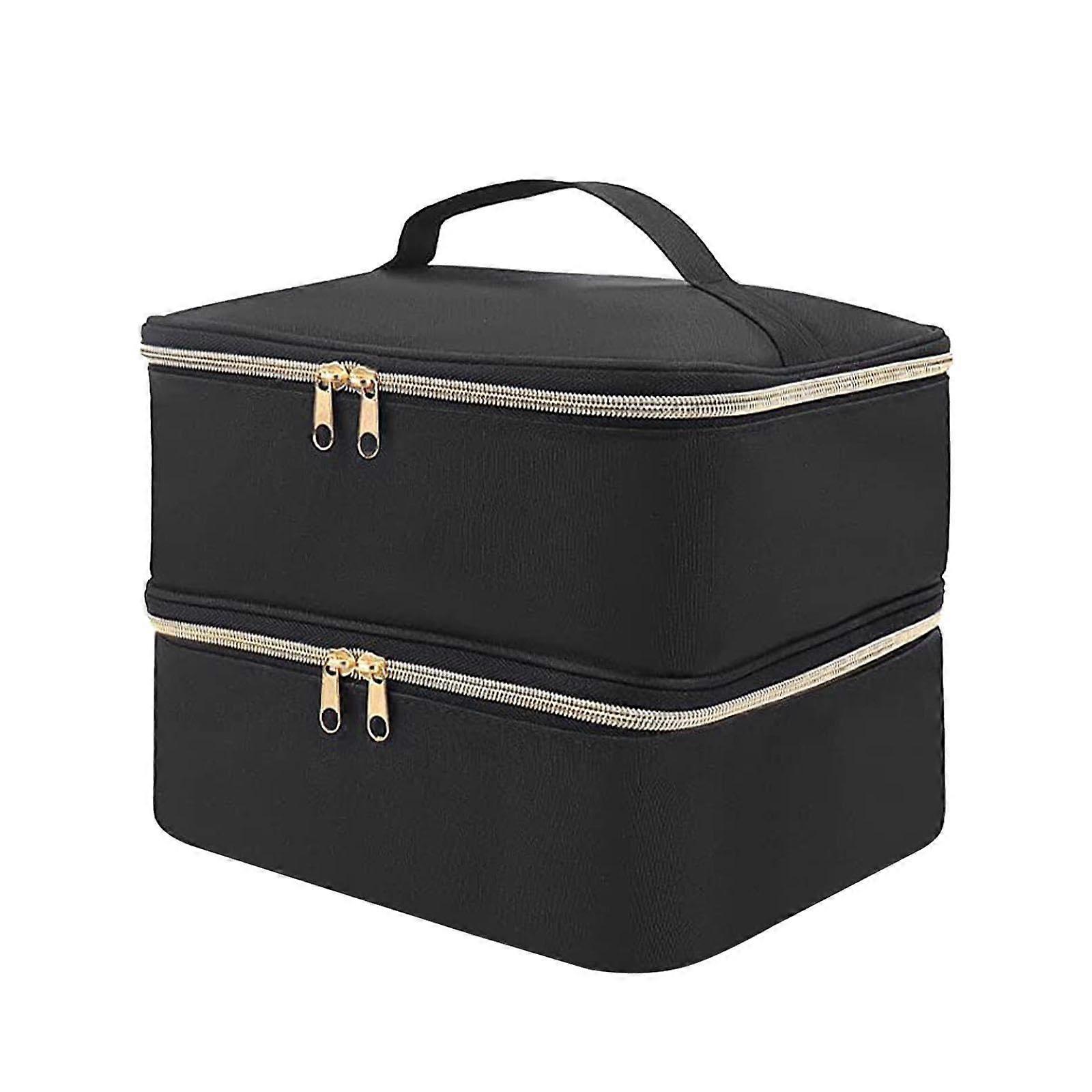 Nail Polish Organizer DoubleLayer Storage Case for 30 Bottles with Tool Compartment, Black